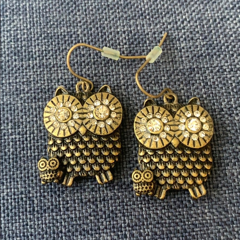 Brass owl earrings with Stone Eyes